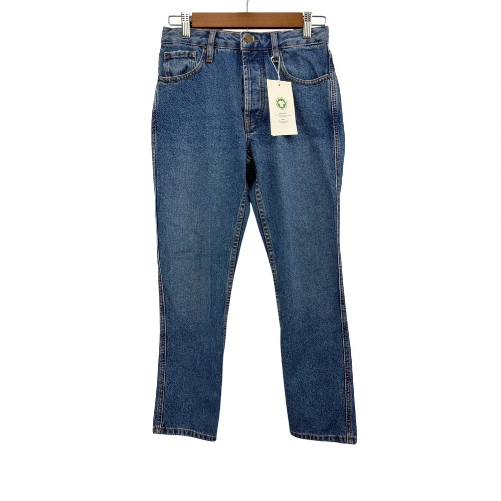 Sézane Brut Sexy High Waist Straight Leg Jeans Bleu Denim Organic Cotton NWT T26